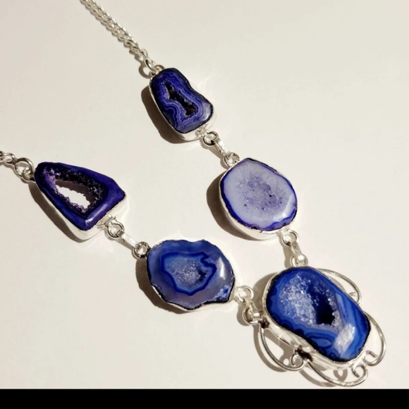 Natural Druzy 925 Silver Necklace - Picture 6 of 8
